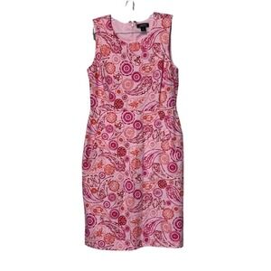 Lands' End soft Pink and Red Swirl Midi Dress pockets sleeveless abstract sz 6